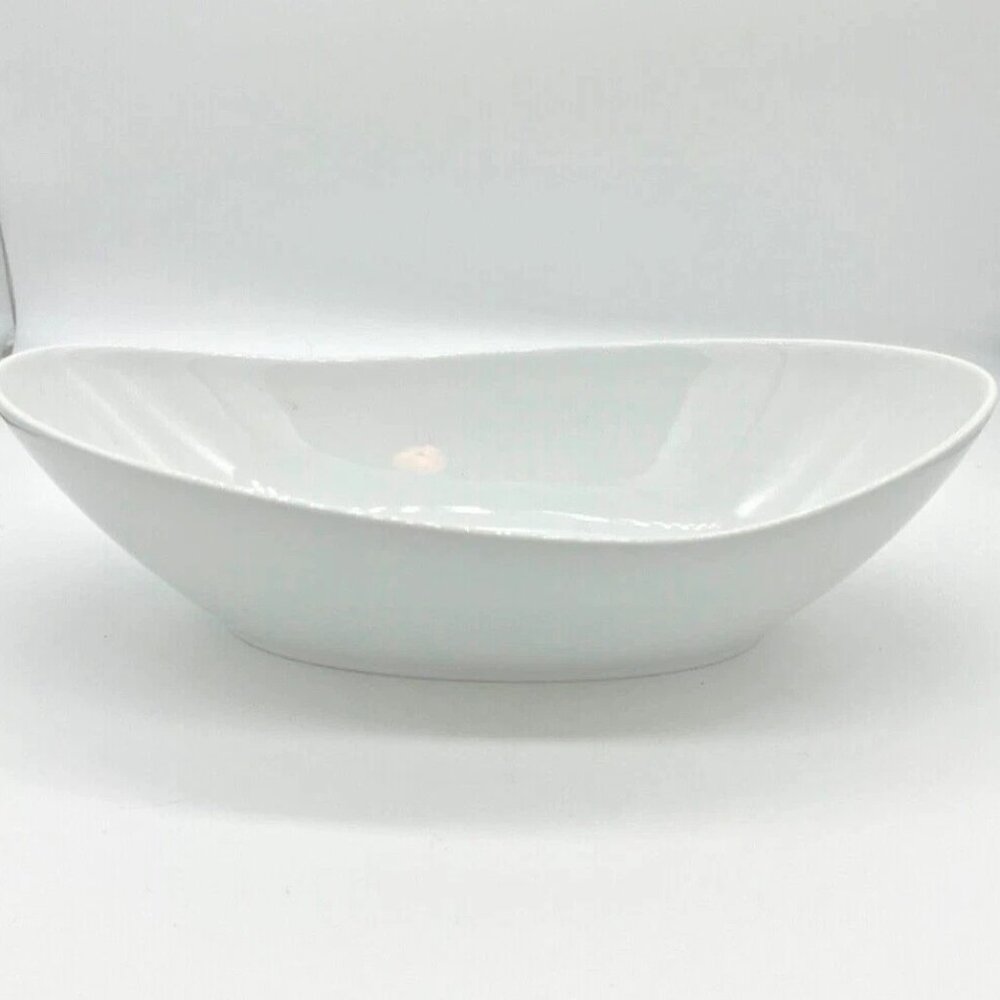1 Over & Back Sides White Oval Serving Bowl Porcelain 12" long x 6.5" Wide NWOB